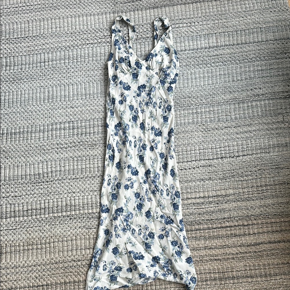 Reformation Floral Blue and White Dress